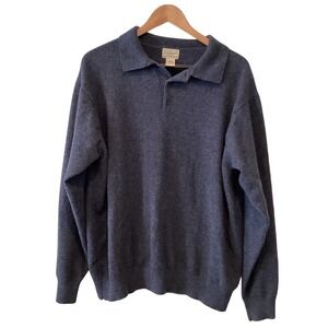 LL Bean Mens 100% Lambswool Long Sleeve Pullover Sweater Blue Heather - XL